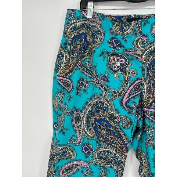 Talbots Paisley Pants 18WP Petite Plus Turquoise Blue Crop Stretch Cotton Capri - Picture 2 of 10